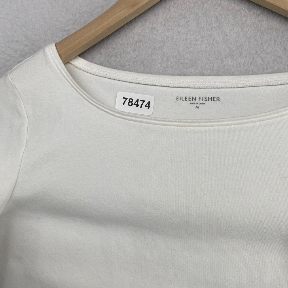 EILEEN FISHER Top M Cotton Interlock Jersey Boat Neck 3/4 Sleeve White - Picture 12 of 12